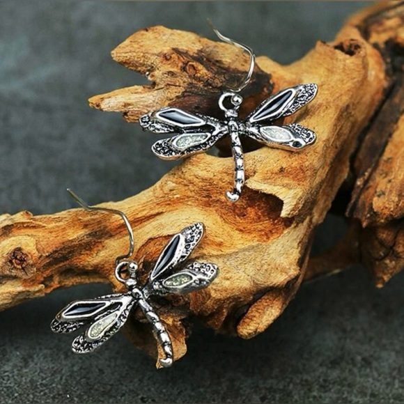 “Dragonfly” Firefly Silver Black & Green Iridescent Glitter Winged Insect Dangle - Picture 6 of 16